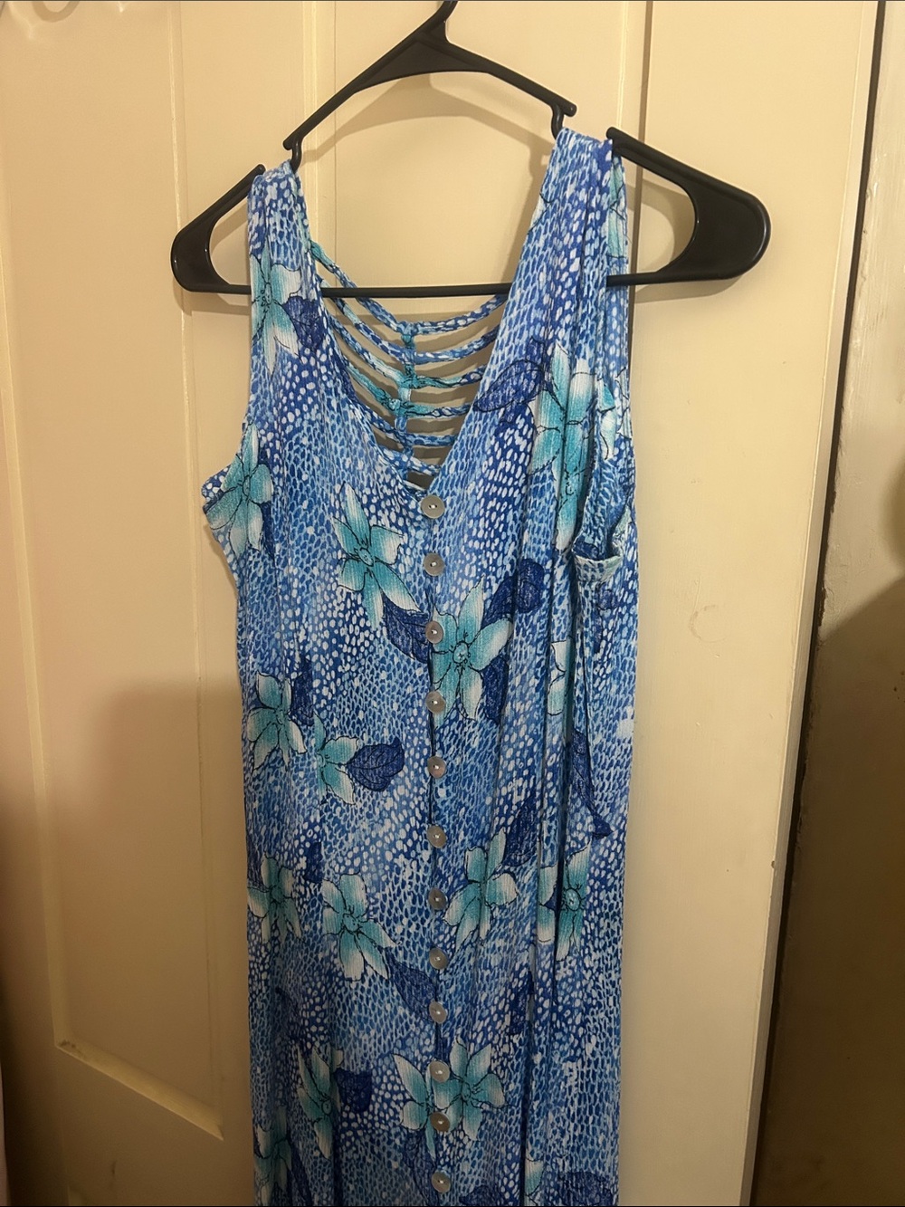dressbarn Blue Floral Maxi Dress with Strappy Back